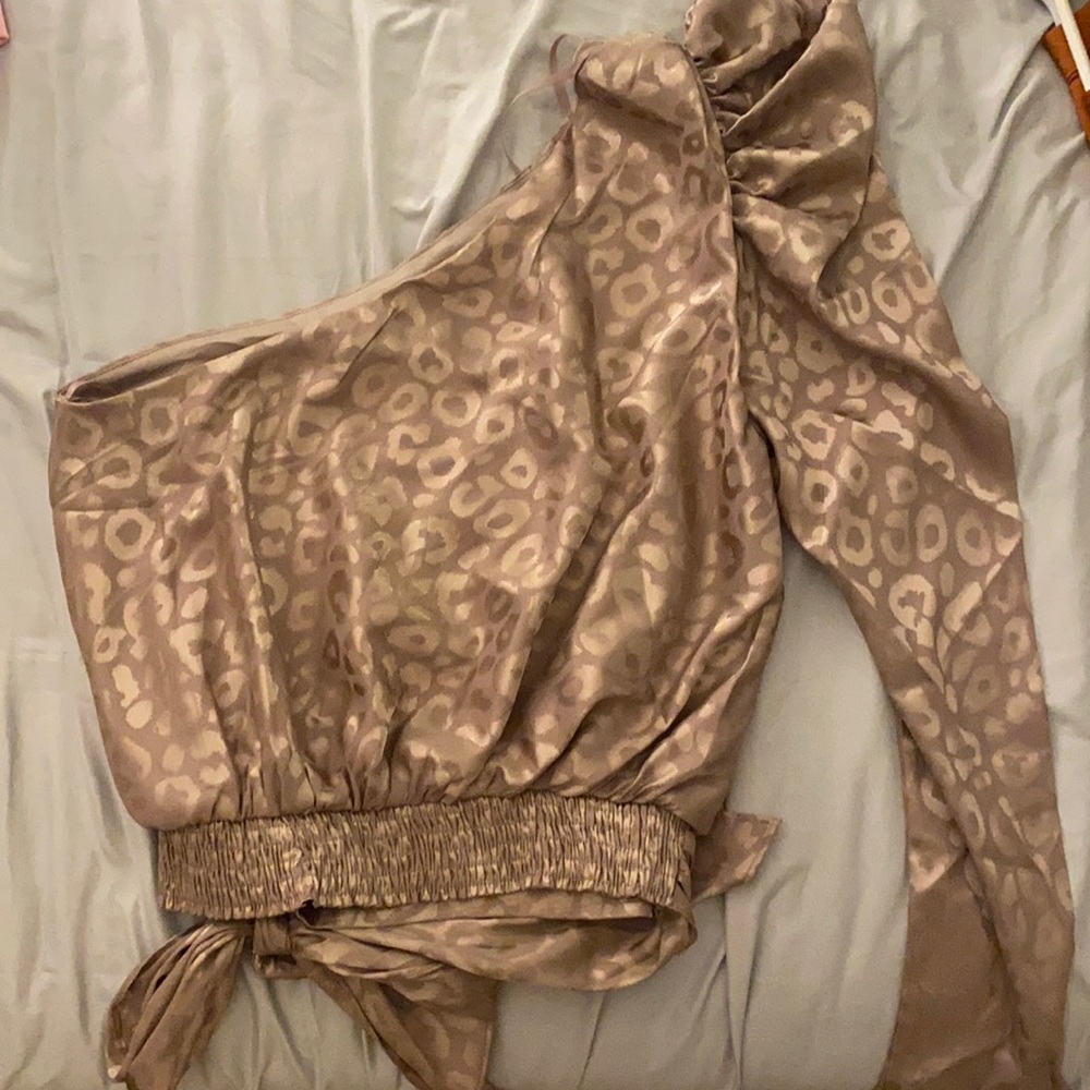Tan leopard print one shoulder top